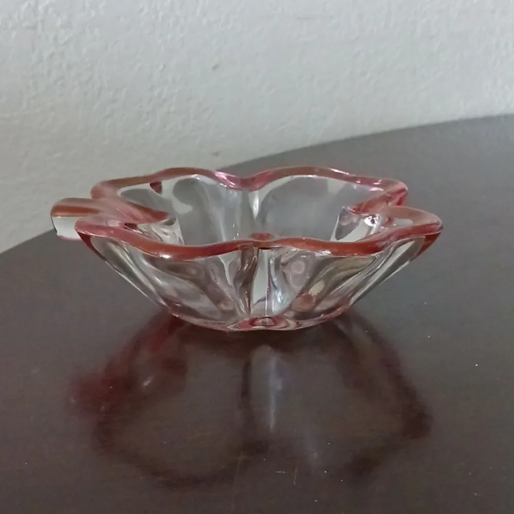 2 vintage irish 4 leaf clover pink rimmed clear glass dish candy🔥
